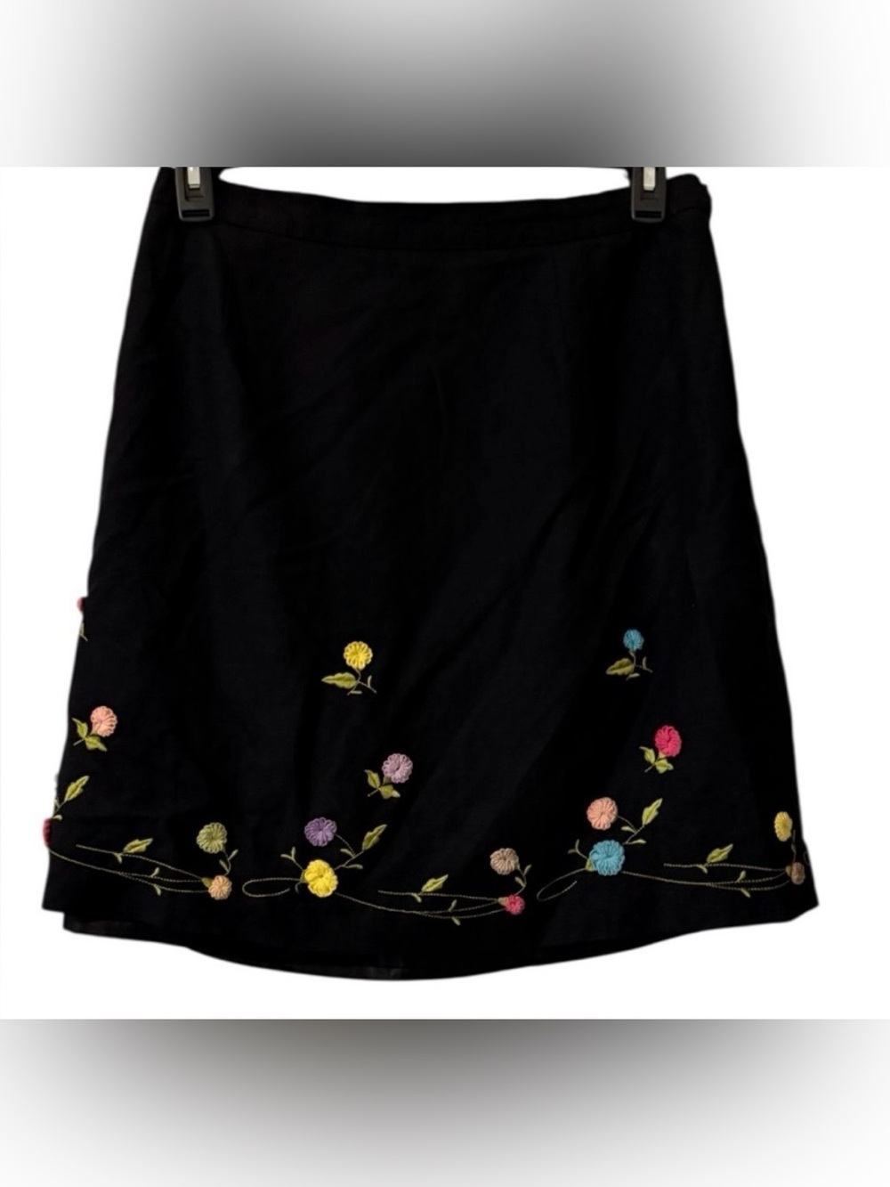 Larry Levine A-line women’s 14W floral embroidered black linen skirt